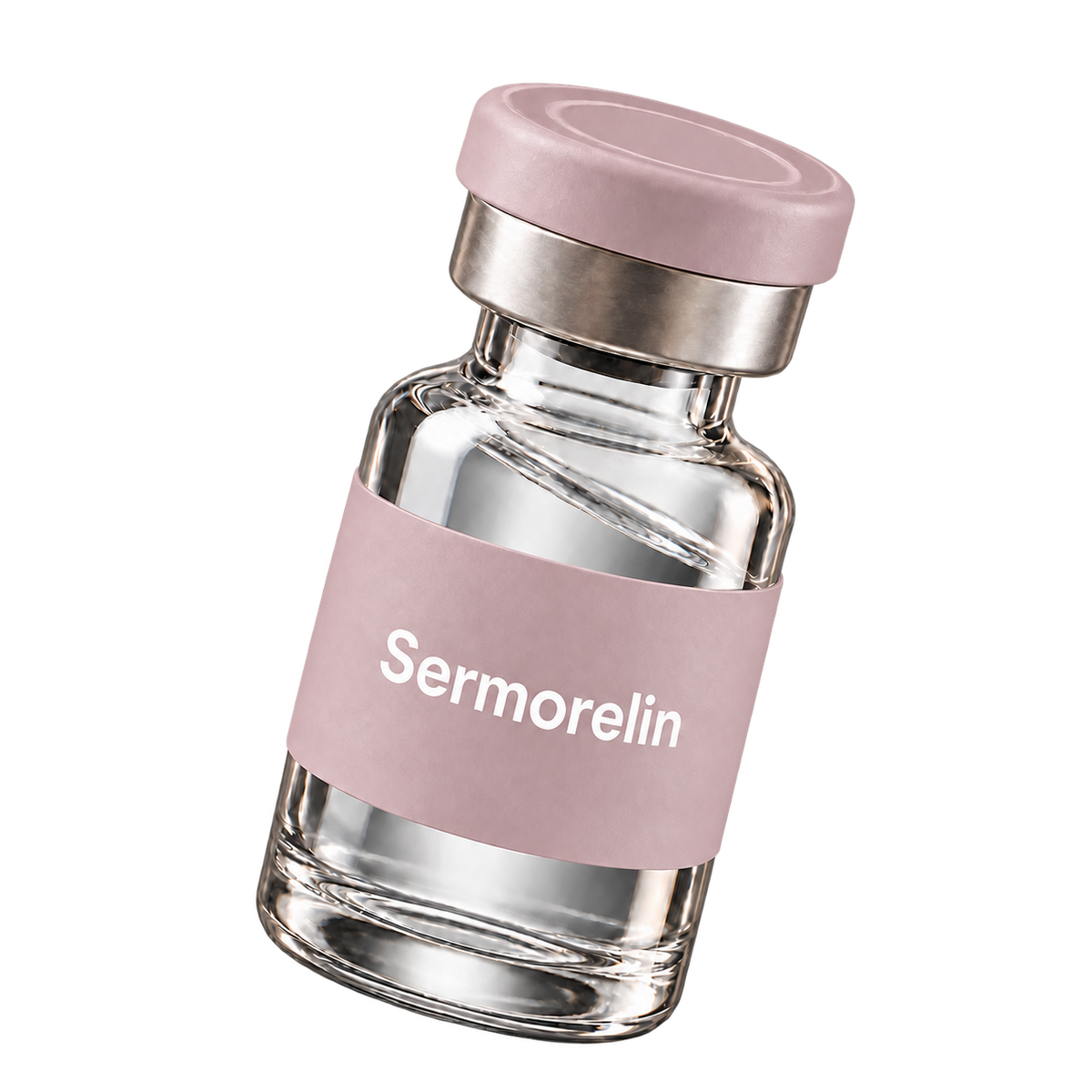 Illustrative soft dusty-rose pastel Sermorelin vial.