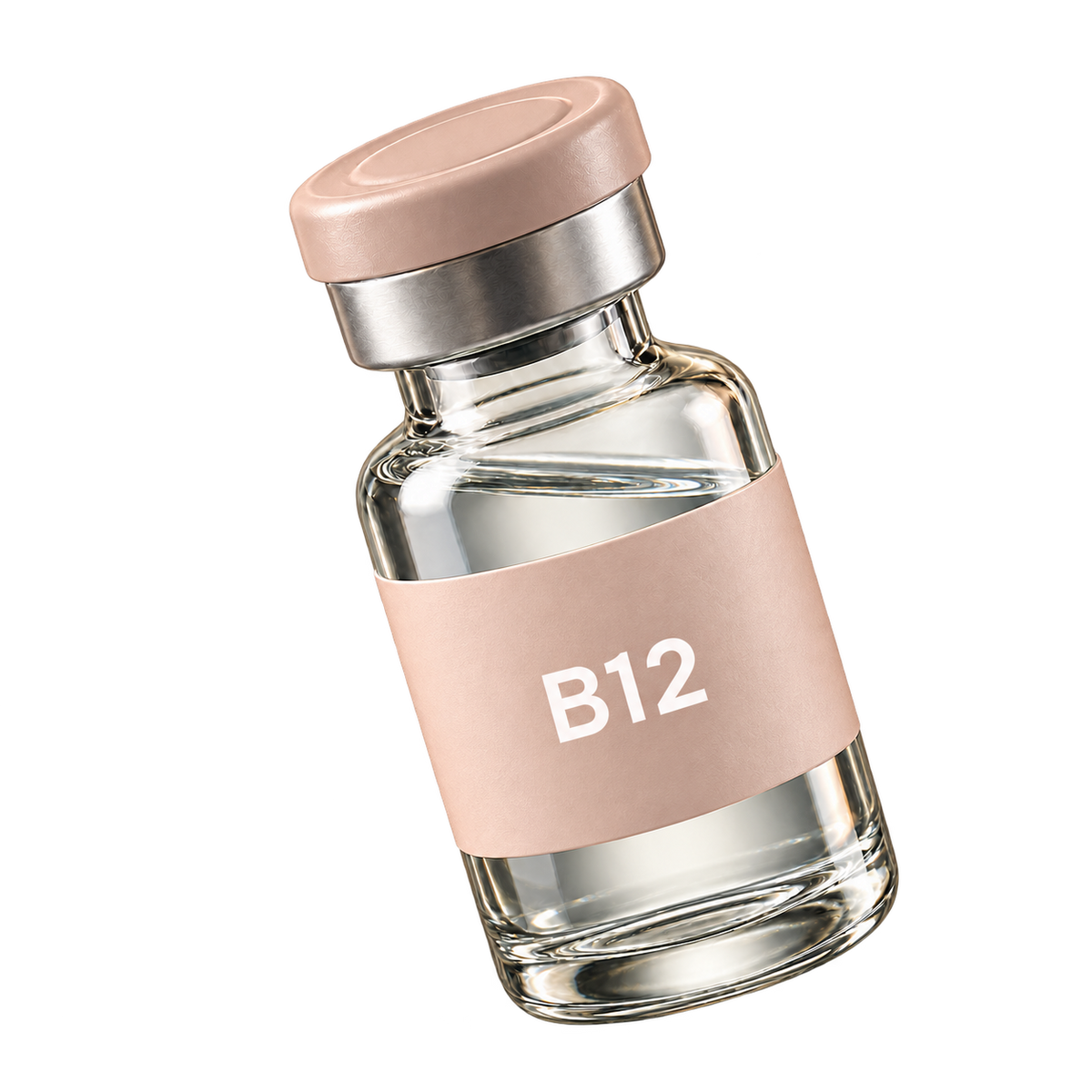 Illustrative pastel peach vial labeled B12 in small white text.